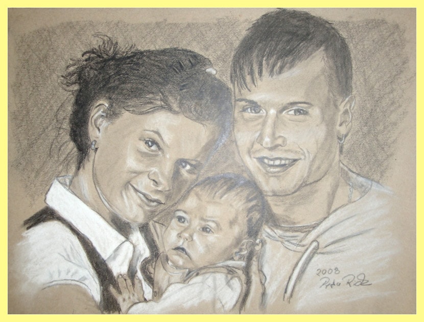 glückliche Eltern - Portrait von Petra Rick 2008 - Graffitistift